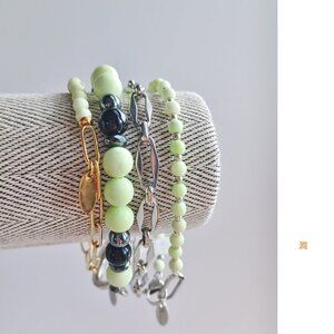 New men's lemon  chrysoprase with onyx and hematite stainless steel  bracelet